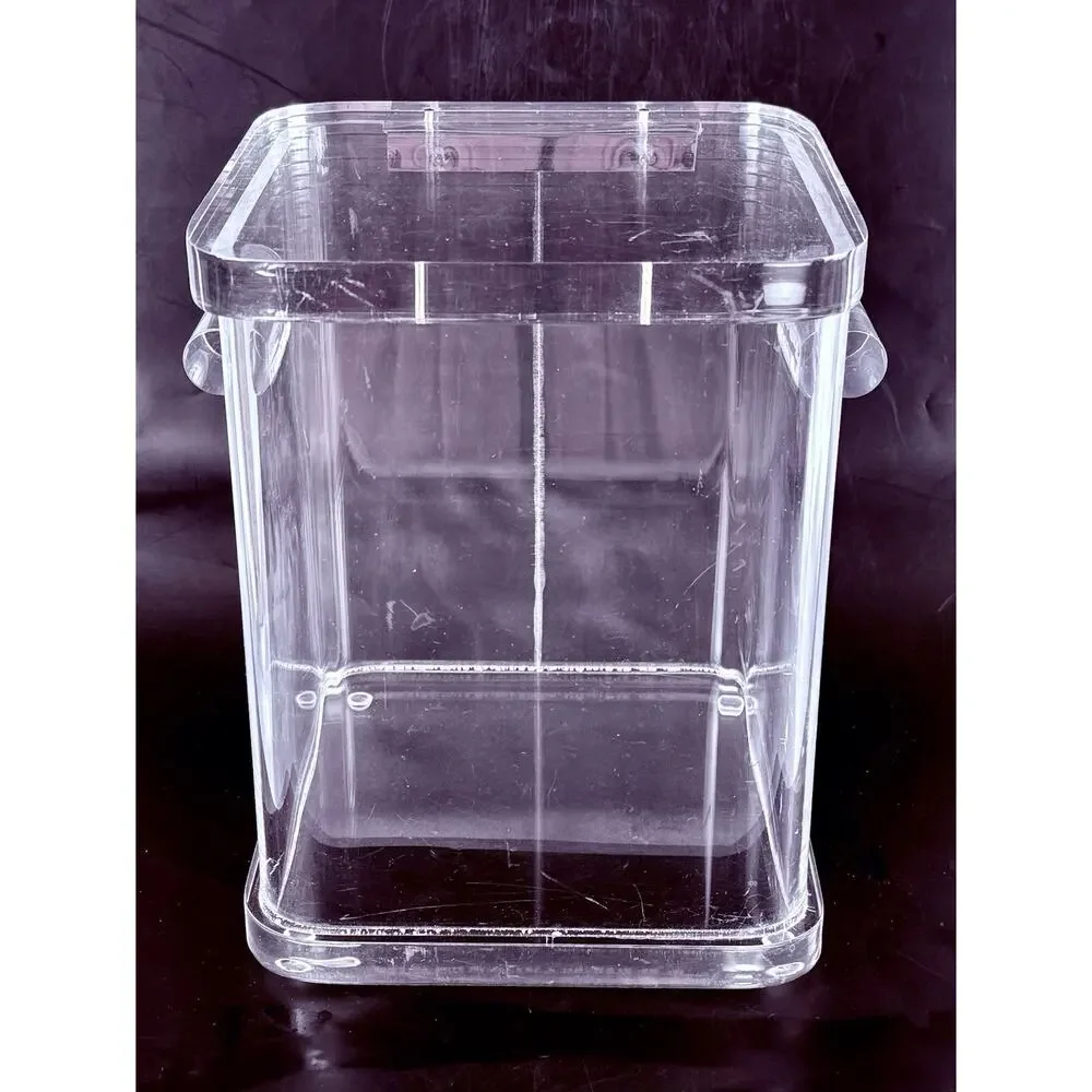 Vintage Wilardy Clear Lucite Ice Bucket Box Hinged Lid MCM Hollywood Regency 10”